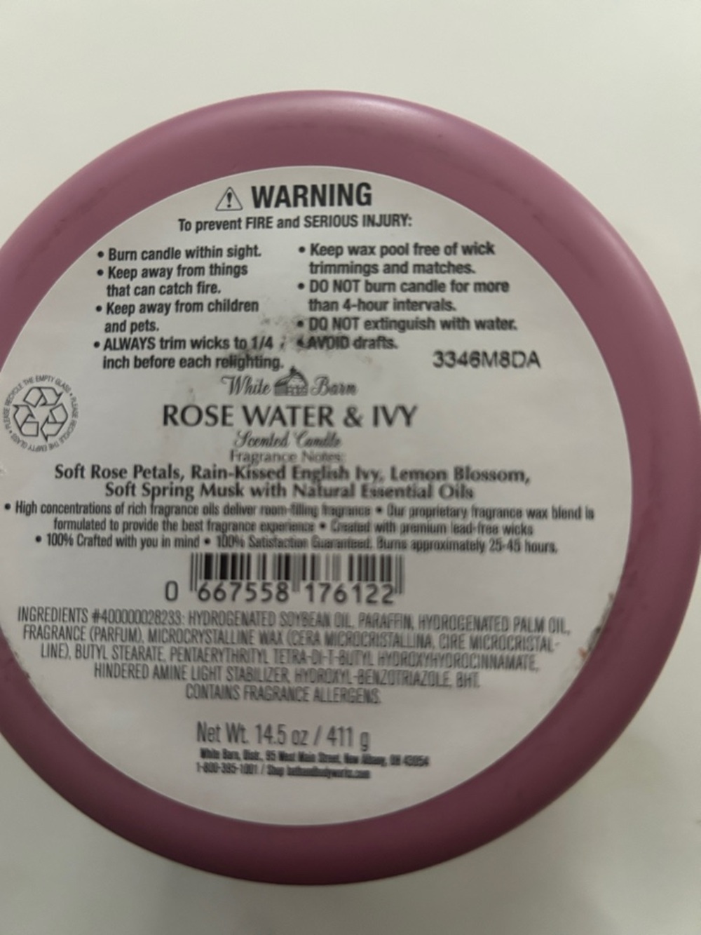 Bath Body Works Rose Water & Ivy 3-Wick Candle - Picture 4 of 5